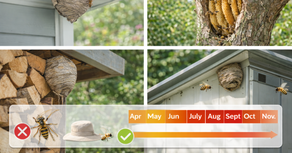 蜂の巣ができやすい場所と活動時期