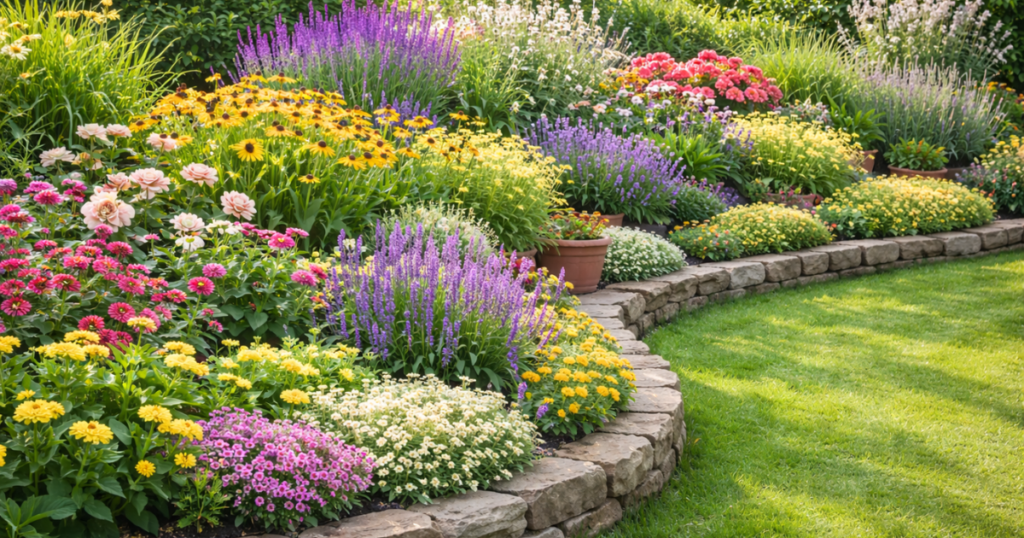 花壇レイアウトは「曲線×高低差」で奥行きを出す