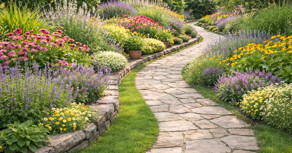 歩きやすい“曲線アプローチ”で庭全体を格上げ