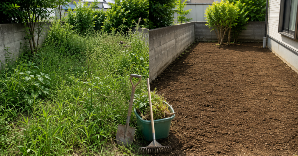庭が雑草だらけなら砂利を敷く前に一度リセットする方法もある