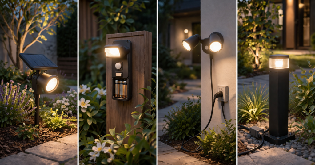 センサーライトの種類と特徴（ソーラー／乾電池／コンセント／配線）