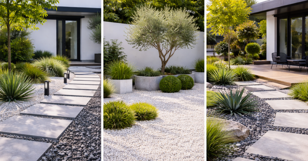 砂利を使ったモダン庭デザインアイデア