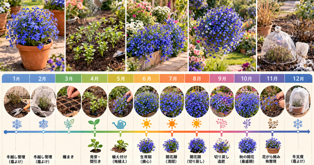 ロベリアの年間カレンダー（関東目安・地植え）