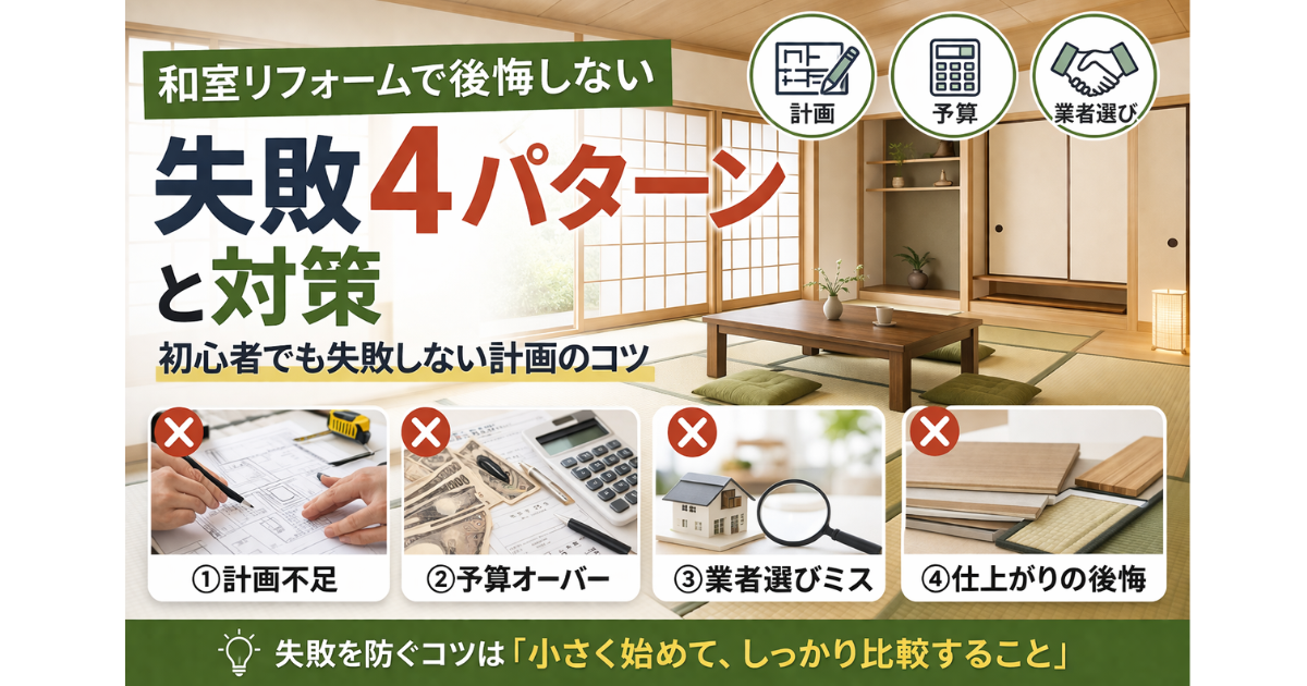 【和室リフォームで後悔しない】失敗4パターンと対策：初心者でも失敗しない計画のコツ