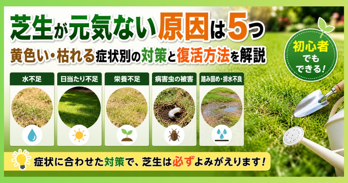 【芝生が元気ない原因は5つ】黄色い・枯れる症状別の対策と復活方法を解説
