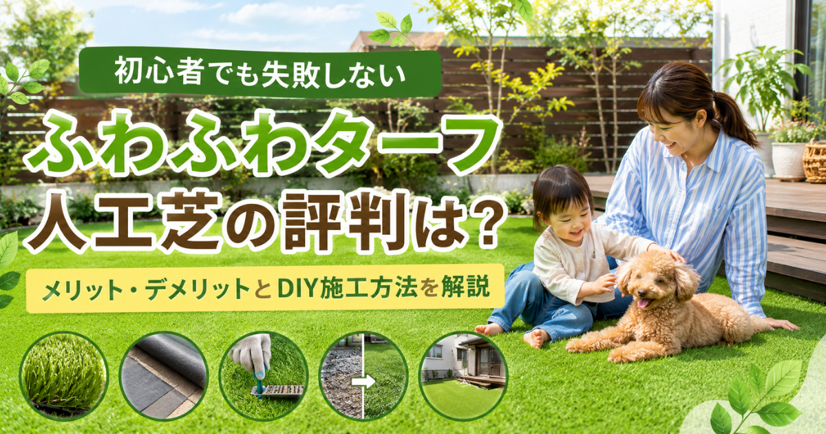 【初心者でも失敗しない】ふわふわターフ人工芝の評判は？メリット・デメリットとDIY施工方法を解説